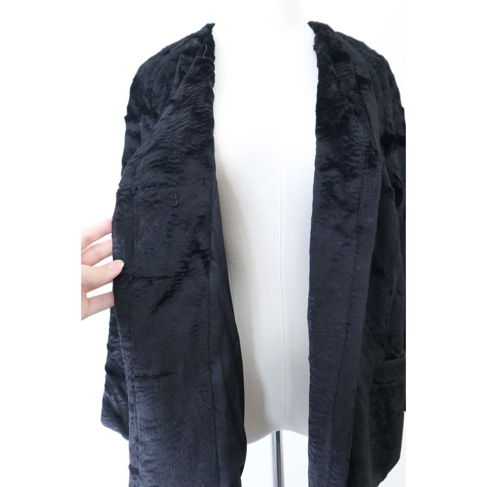 Vintage 1960s Styled By Winter Size L Faux Fur Teddy Coat Double Breasted Black - Picture 11 of 12